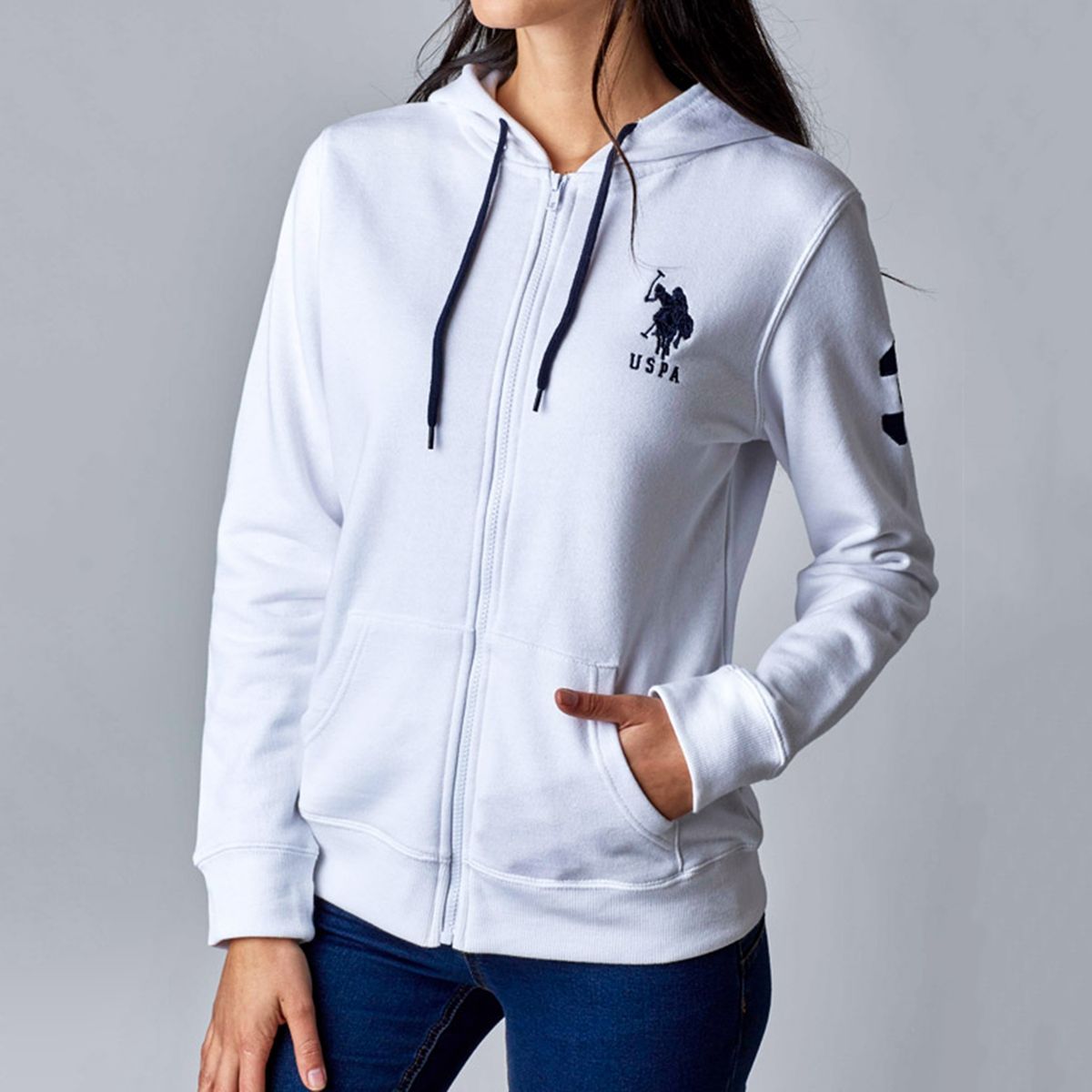 US POLO ASSN - Poleron Con Capucha Full Ziper Mujer