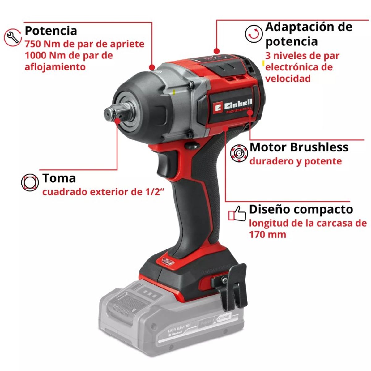 EINHELL - LLAVE DE IMPACTO INALÁMBRICA 18V 2200 RPM COMPACTO EINHELL