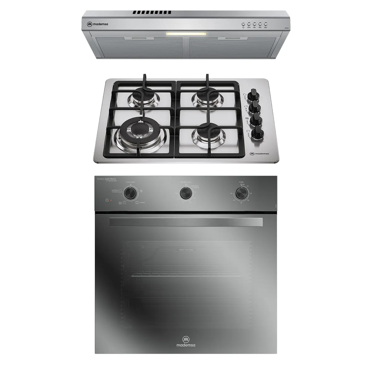 MADEMSA - Kit empotrable Horno OM6TX + Encimera KM4TX + Campana DM6SS