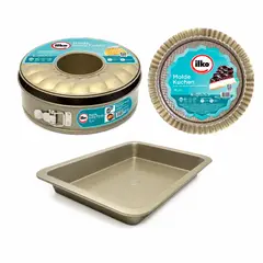 ILKO - Pack Moldes Non Stick Gold Kuchen, Asadera, Pizza