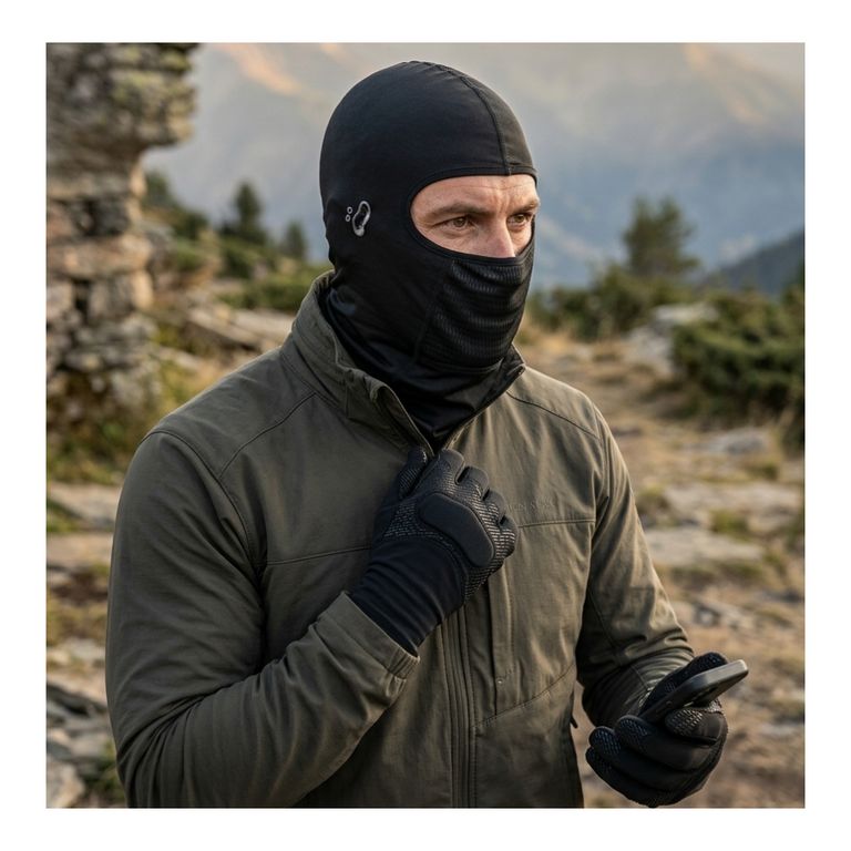 Set Antiviento Moto Balaclava Con Orificio Auricular y Guantes Negro TALLA UNICA
