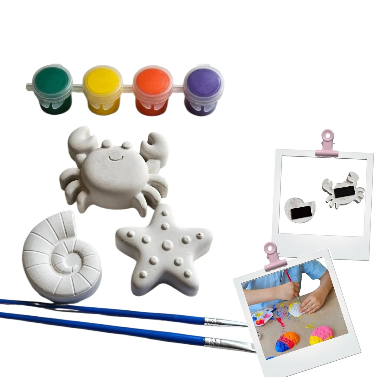 CREA TALLER - Pack de 5 kits creativo para pintar. CANGREJO, ESTRELLA, CARACOL