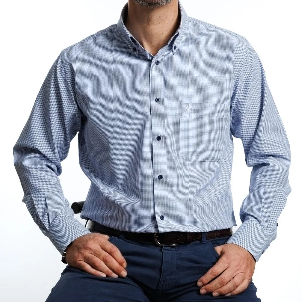 VANDINE - Camisa Hombre  Azul Cuadros Label Red Buttondown I26 3.0