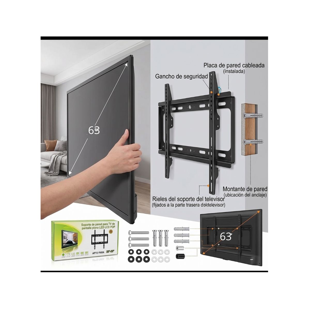 GENERICO - Soporte Pared Lcd Led Plasma Tv Monitor 26 A 63 Pulgadas