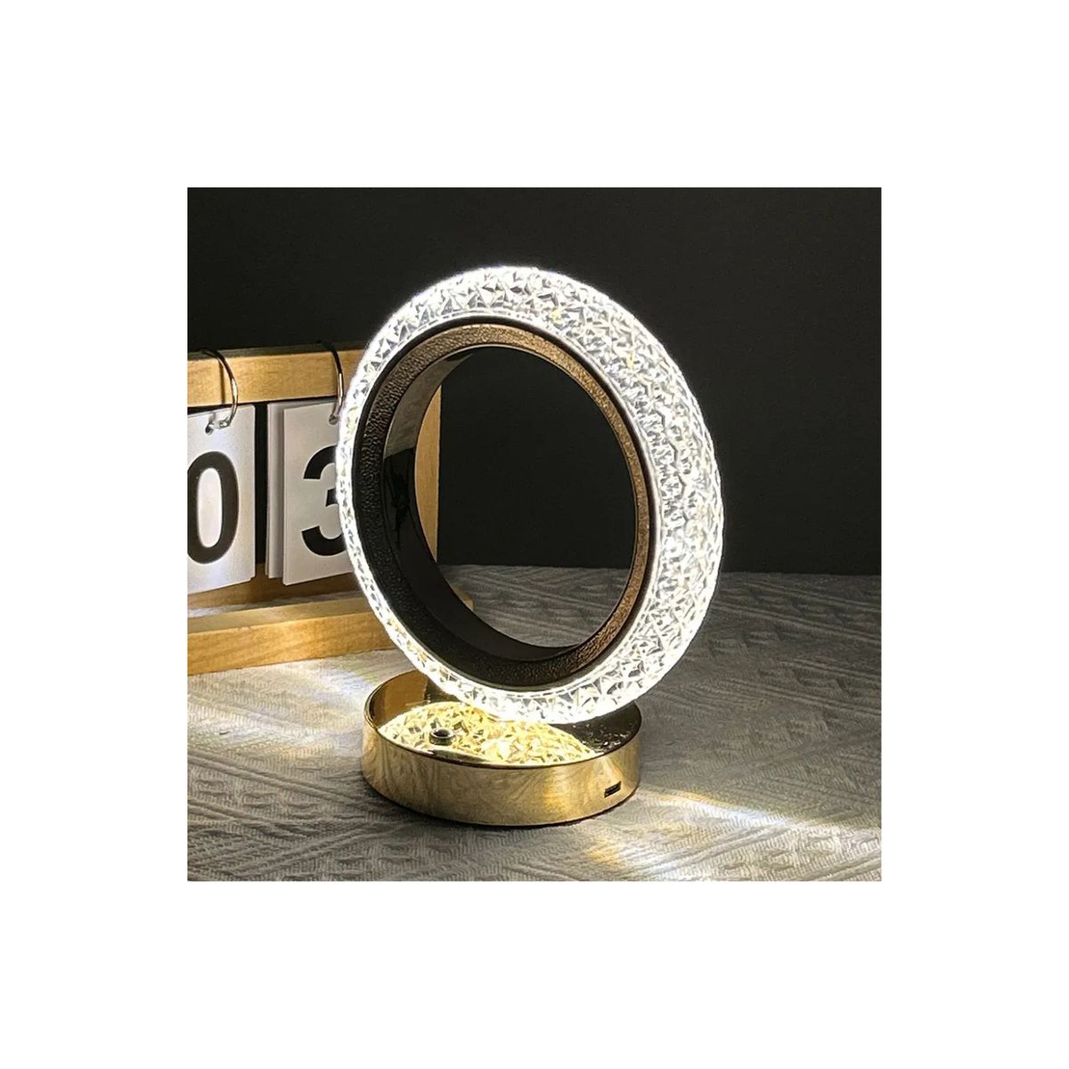 GENERICO - Lámpara de Mesa LED Recargable Diseño Circular Dorado Dimerizable 3 Tonos