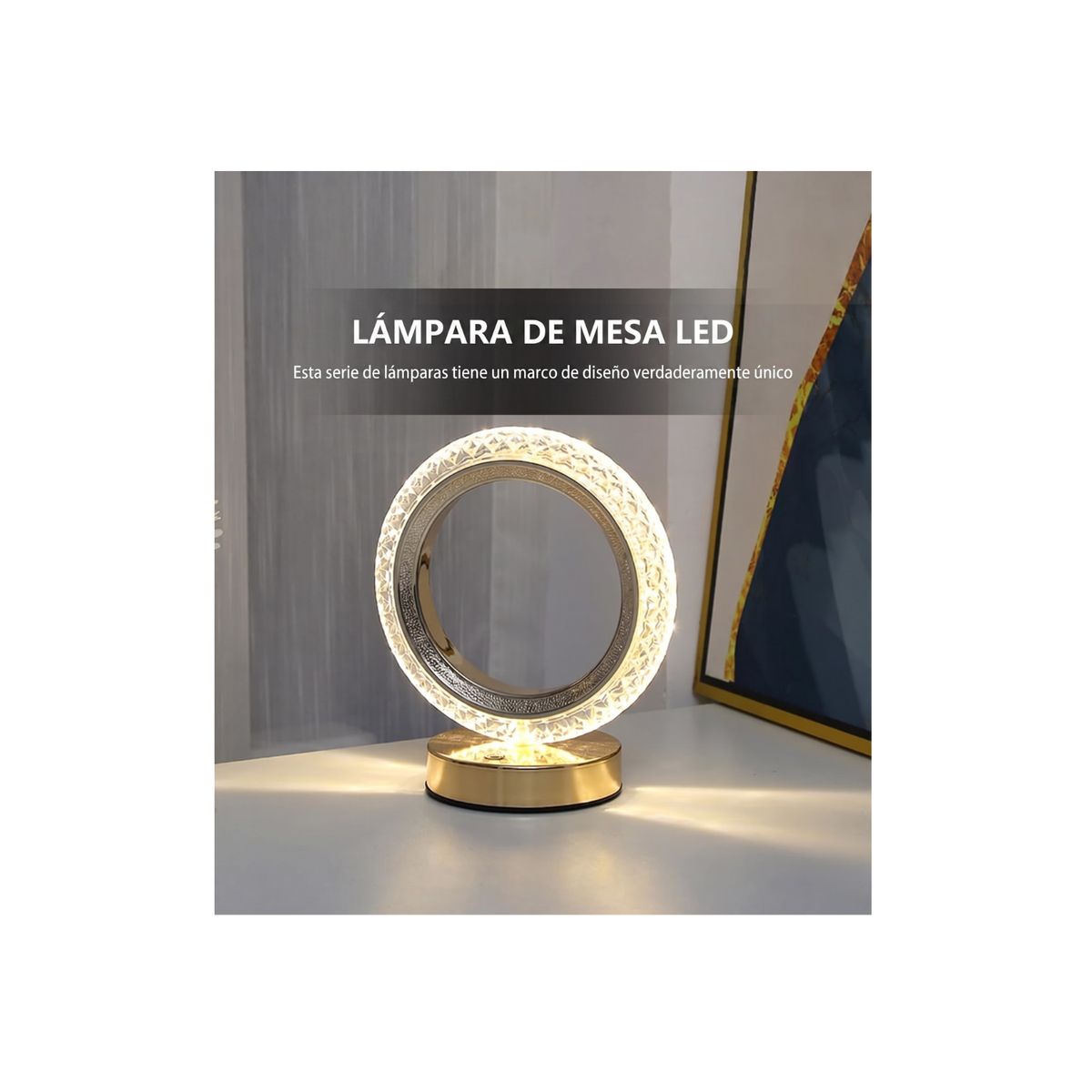 GENERICO - Lámpara de Mesa LED Recargable Diseño Circular Dorado Dimerizable 3 Tonos