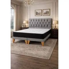 GENERICO - Cama Europea 2 Plazas Base Dividida + Respaldo gris + Colchon