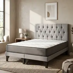 GENERICO - Cama 2 Plazas Europea Capitoneado Gris con colchon