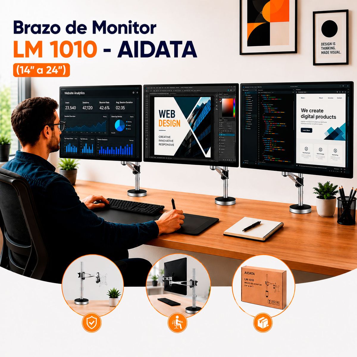 AIDATA - Soporte de Brazo Para Monitor - AIDATA (14'' a 24'') -LM 1010