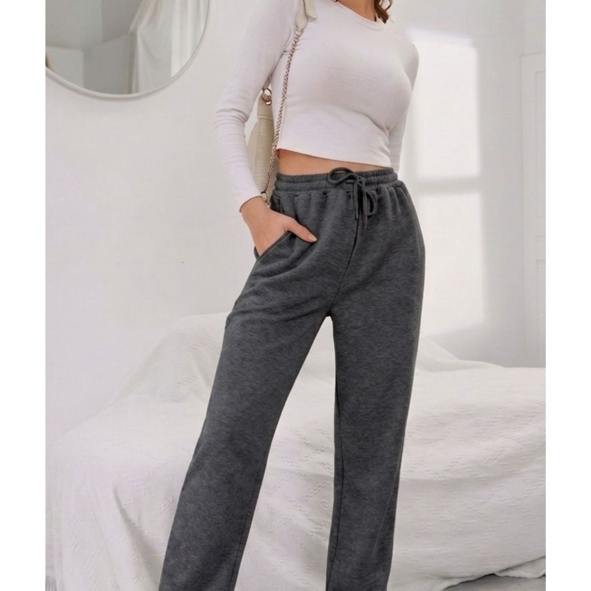 LOOK SHOP - Pantalón Buzo Mujer Recto Slim Forro Polar 676