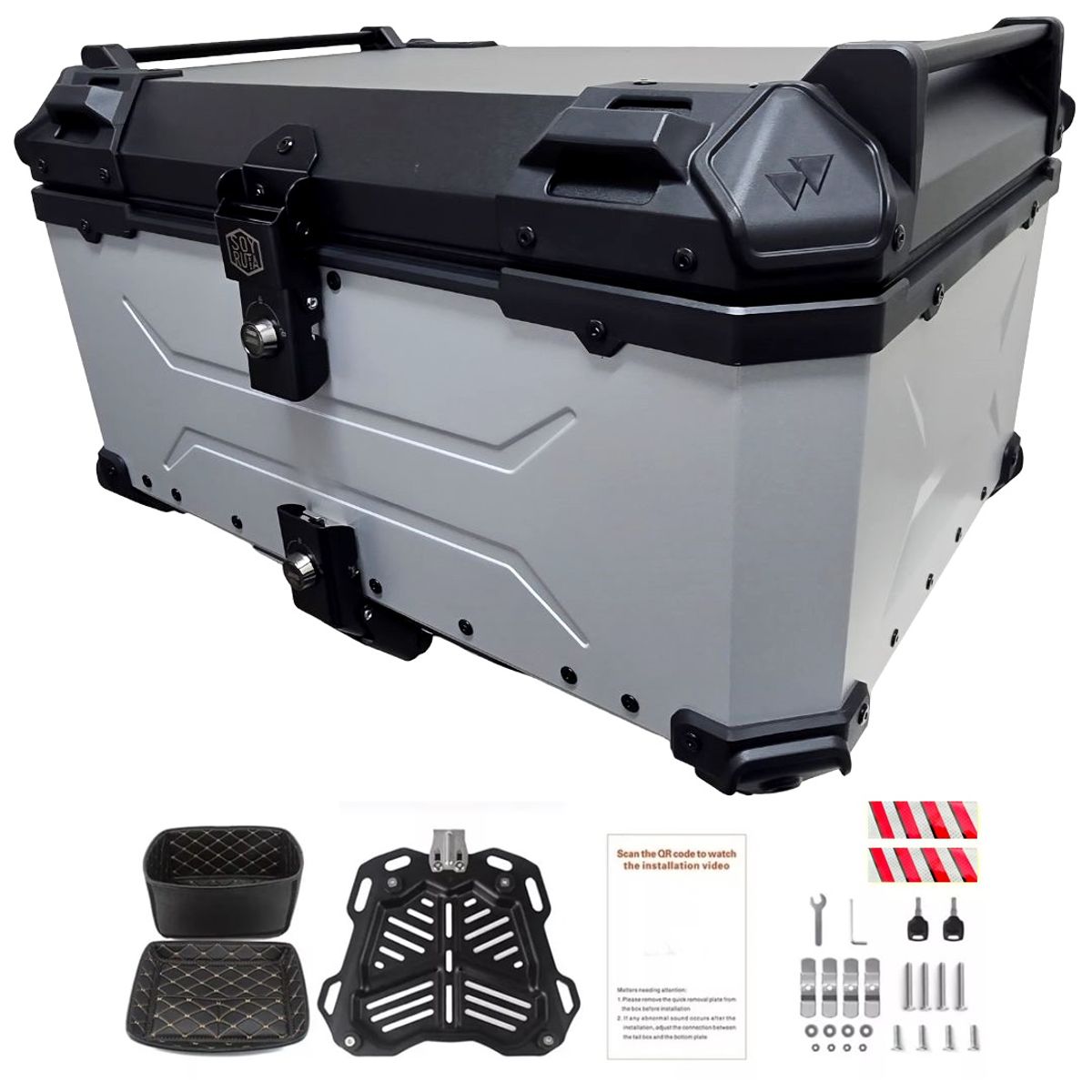 GENERICO - Maleta de moto Top case 65 litros Aluminio GRIS