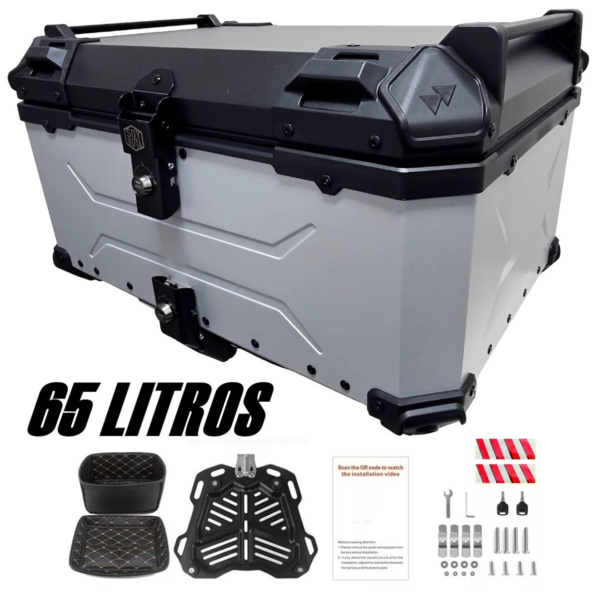 GENERICO - Maleta de moto Top case 65 litros Aluminio GRIS