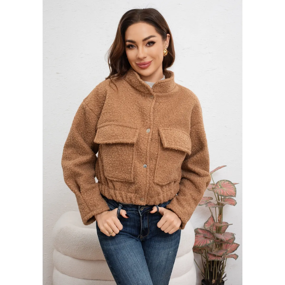 LIKE SHOP - Chaqueta Mujer Tipo Teddy Corderito Broches Bolsillo Invierno 6087