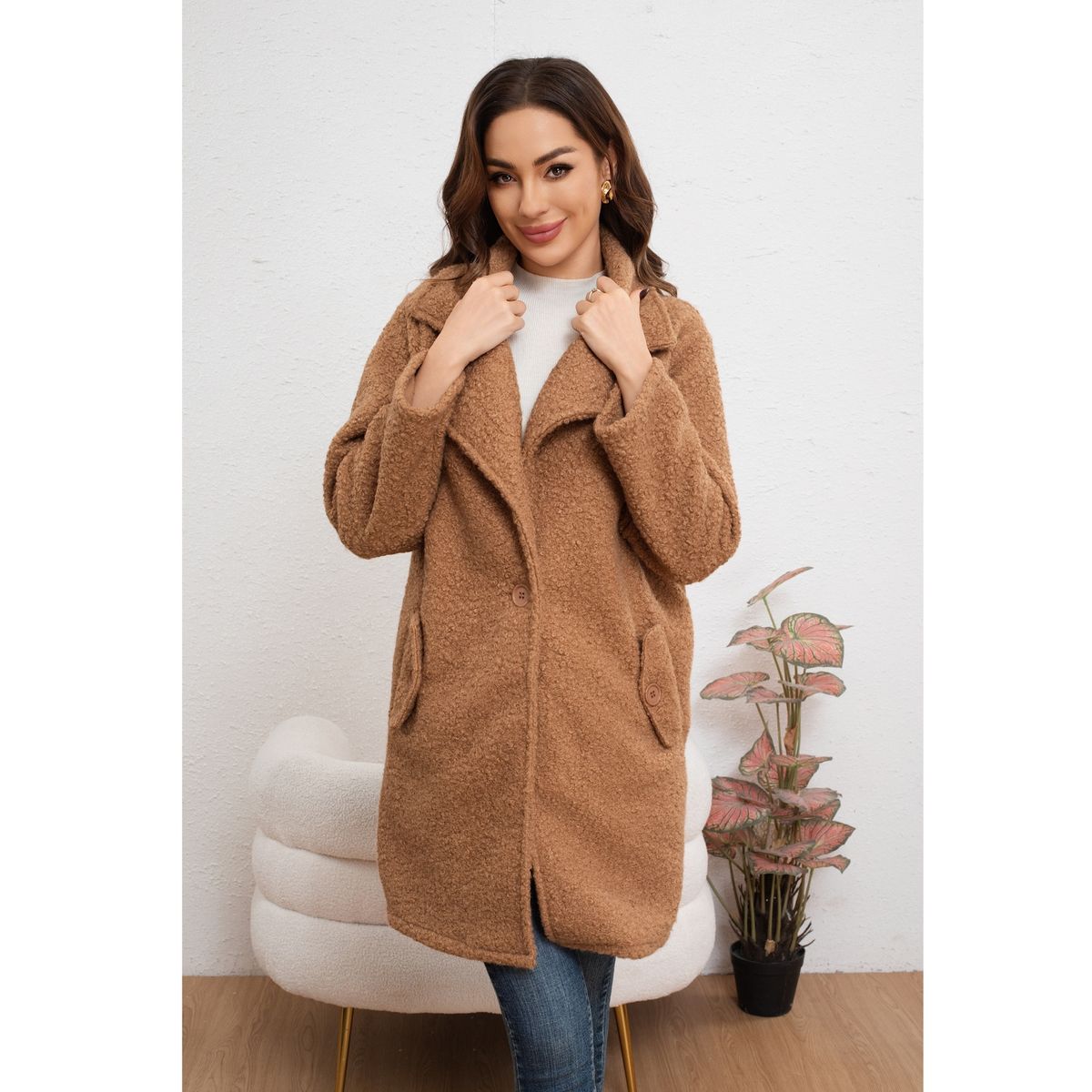 LIKE SHOP - Abrigo Largo Mujer Chaqueta Tipo Corderito Invierno Tendencia 6085