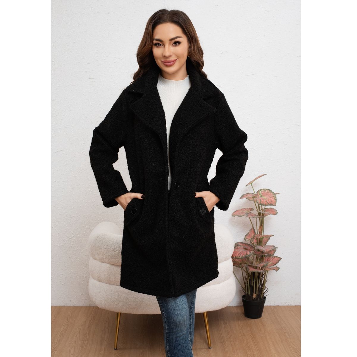LIKE SHOP - Abrigo Largo Mujer Chaqueta Tipo Corderito Invierno Tendencia 6085