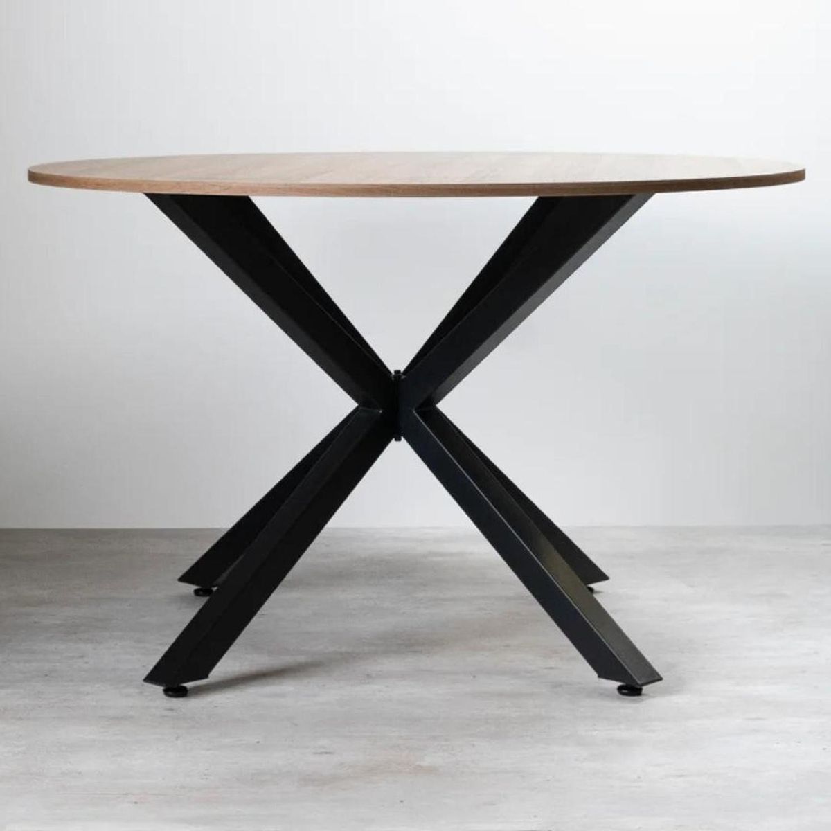 PANDALINO - Mesa Redonda 120cm Equiz - Cubierta Madera - Base X Negro