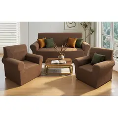 GENERICO - FUNDA SILLON 3 + 1 + 1 CUERPO DISEÑO TEXTURIZADO DE ARCO MODERNO COLOR CAFE MP