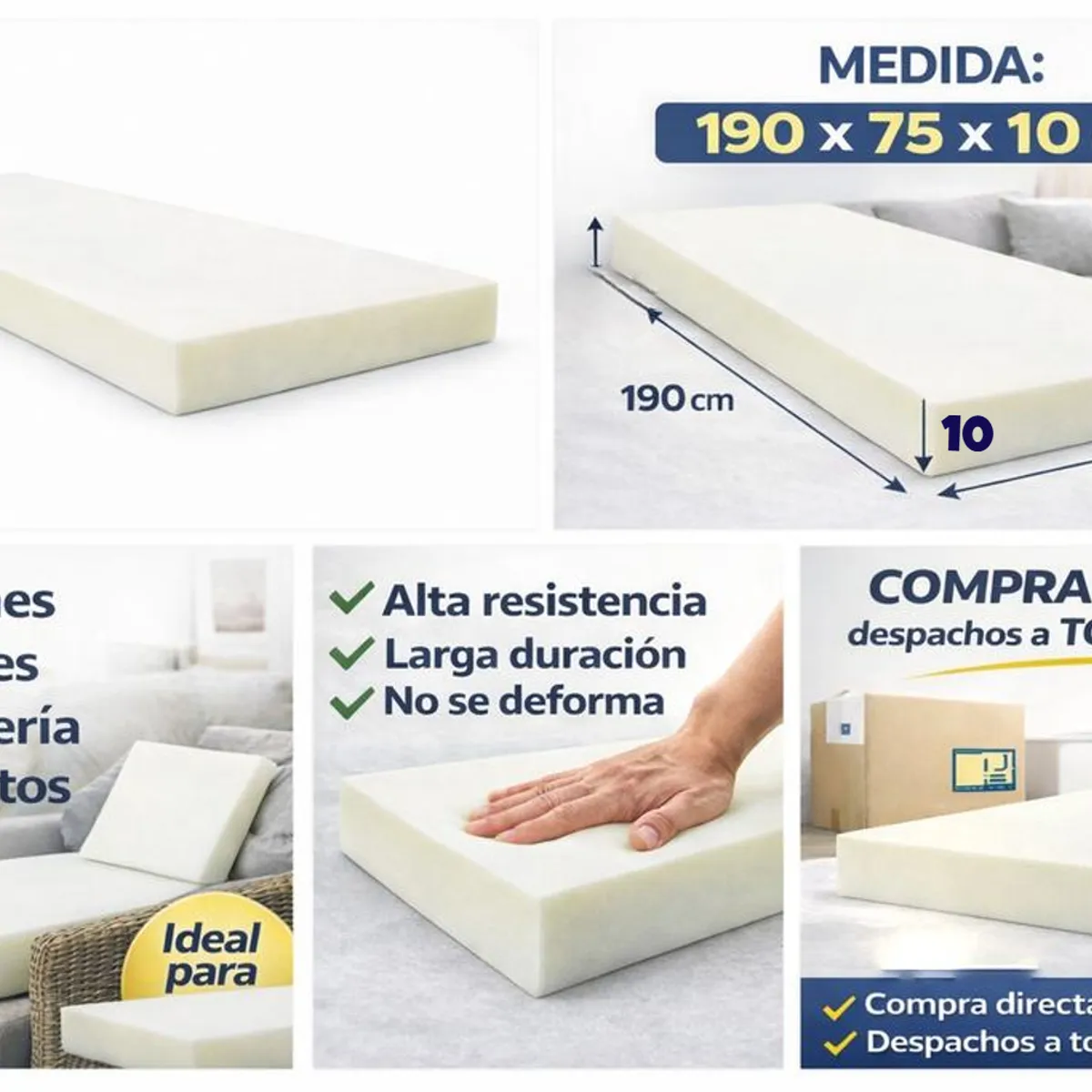 CHILENA CASAGRANDE - Espuma Alta Densidad 30 - 190x75x10 cm
