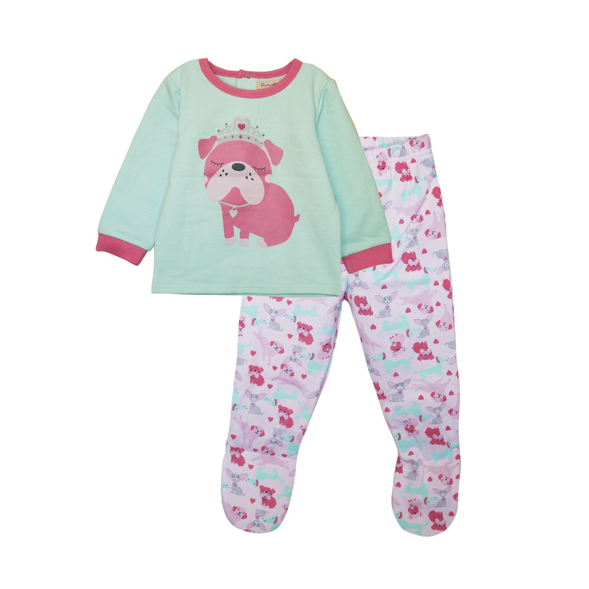 PUMUCKI - Pijama Franela Girl Verde Niña 2 Piezas con Patitas Antideslizantes