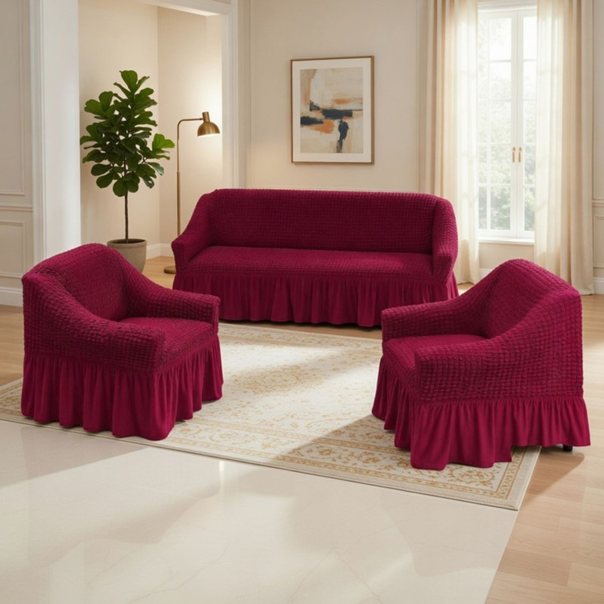 GENERICO - Juego De Fundas Para Sofa Y Sillones Turca Set Living 1+1+3 Elasticada Color  Burdeo