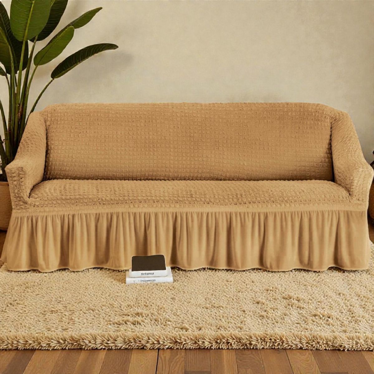 GENERICO - Funda Turca Protectora Cubre Sofa De 3 Cuerpo Tela Elasticada Color Café Claro