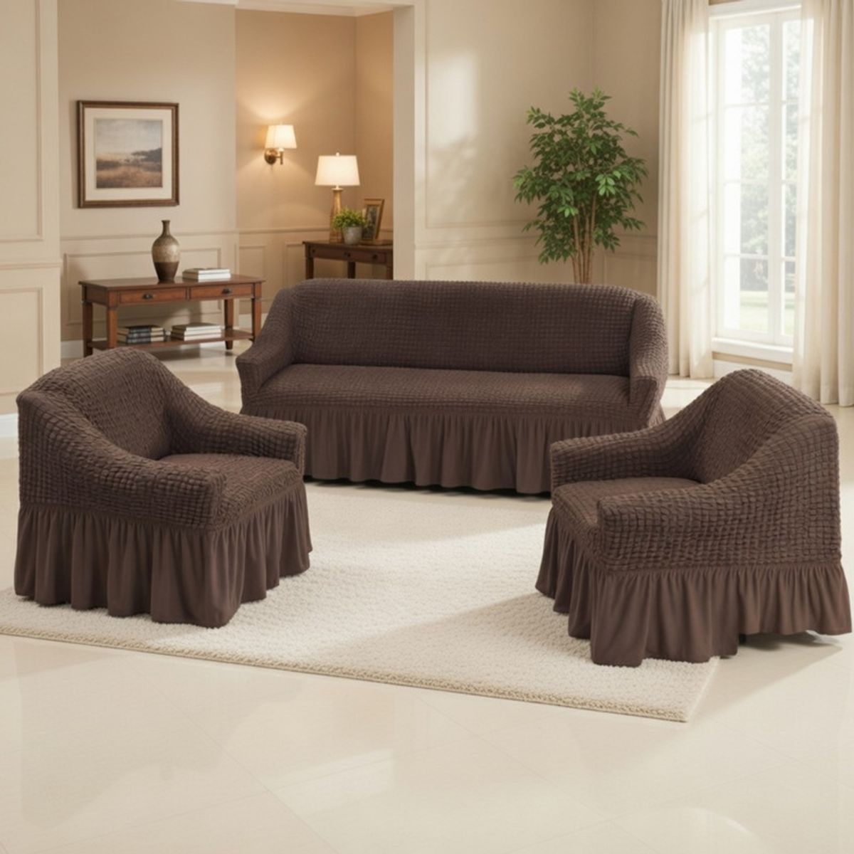 GENERICO - Juego De Fundas Para Sofa Y Sillones Turca Set Living 1+1+3 Elasticada Color  Chocolate