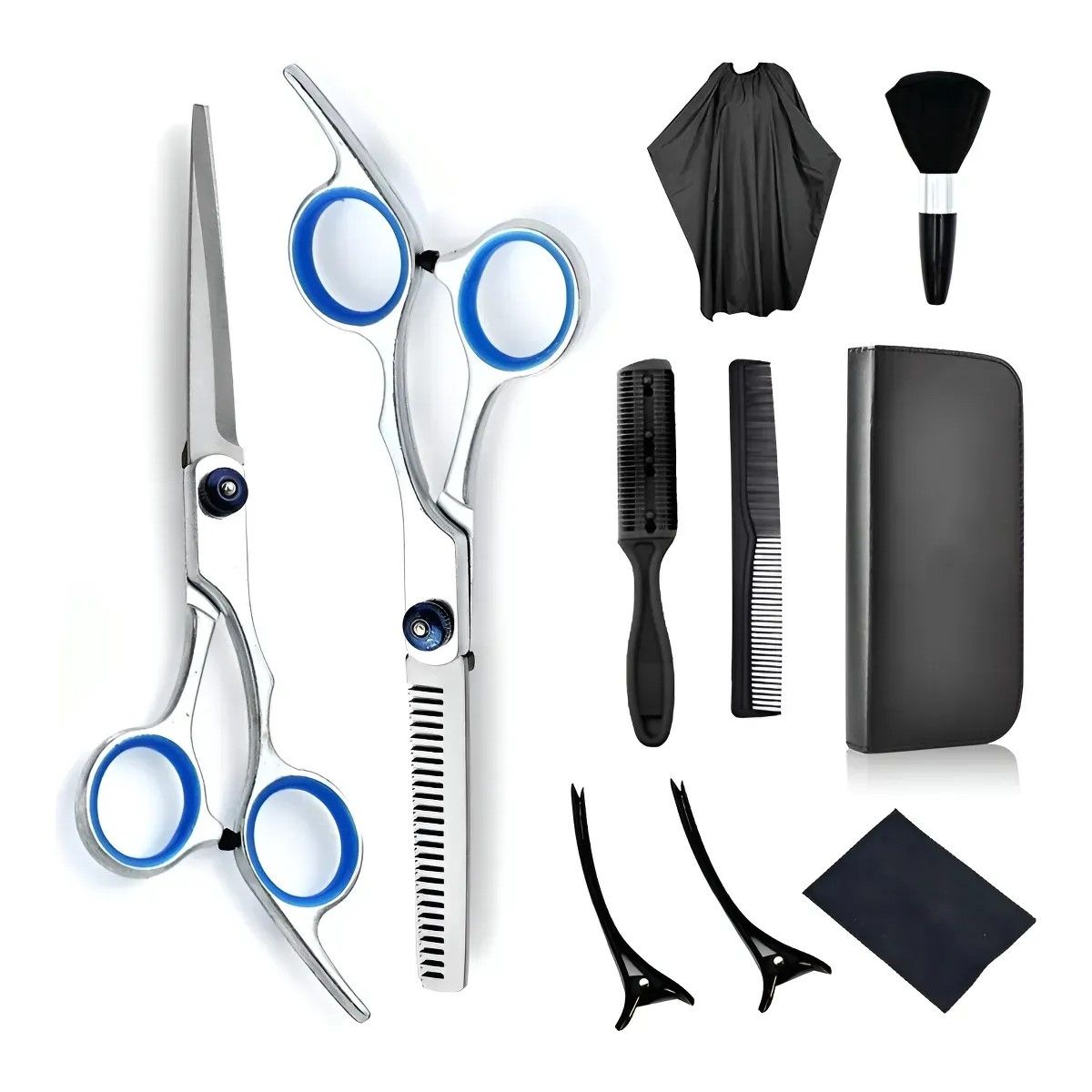 GENERICO - 10pc Set Tijera Cortar Pelo Entresacadora Cabello Peluquería Plateado BELUG