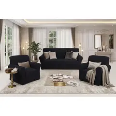 GENERICO - FUNDA SILLON 3 + 1 + 1 CUERPO DISEÑO CUADRILLE MODERNO UNICOLOR NEGRO MP