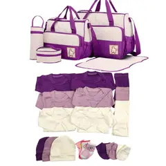 GENERICO - Pack Bolso 5 Piezas + Ajuar 18 Piezas 0/3 Meses Morado
