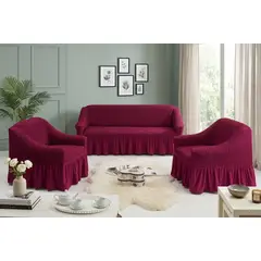 GENERICO - FUNDA SILLON 3 + 1 + 1 CUERPO DISEÑO TURCO UNICOLOR BURDEO MP