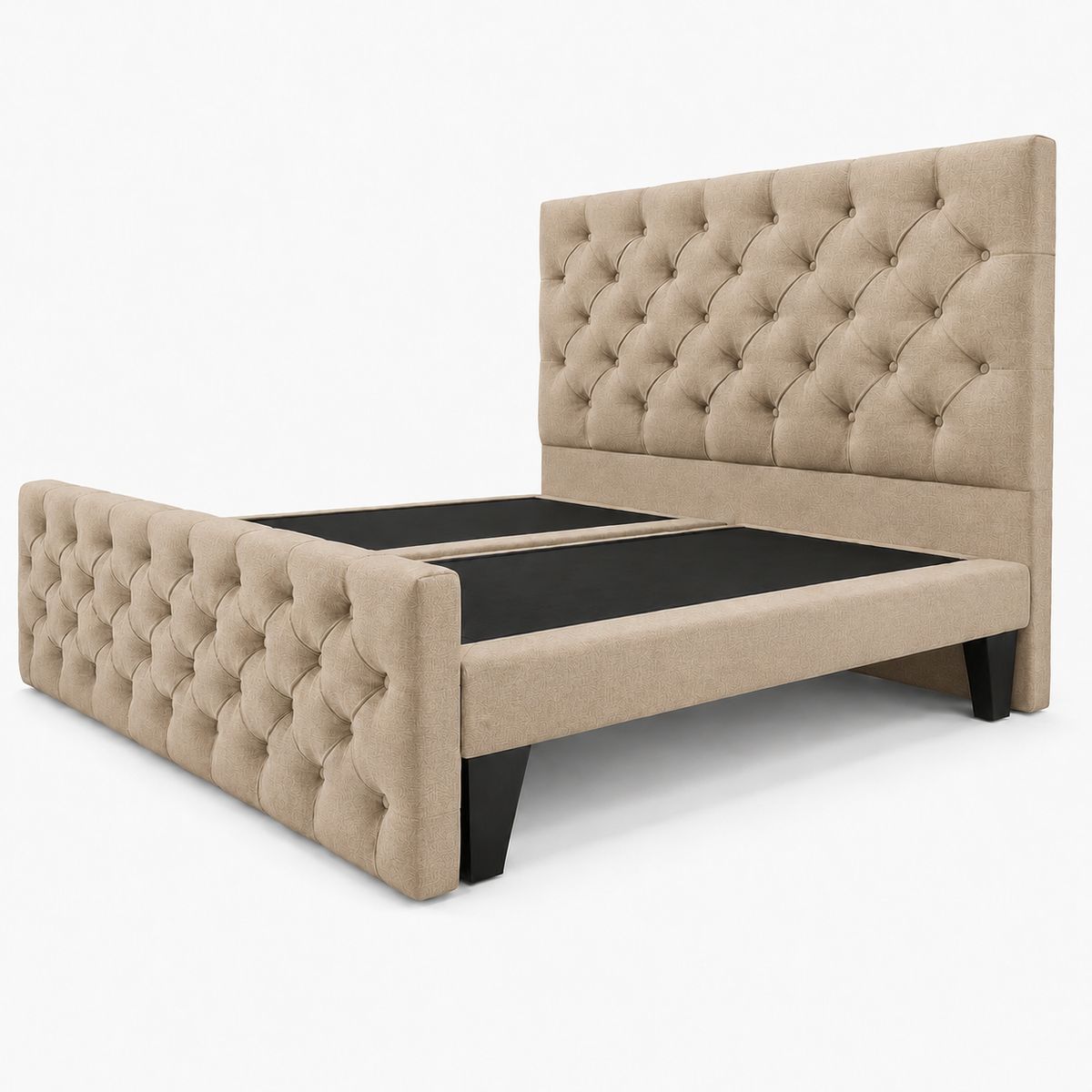 GENERICO - Cama King Capitone Beige con Doble Respaldo  Diseño Moderno y Máximo Confort