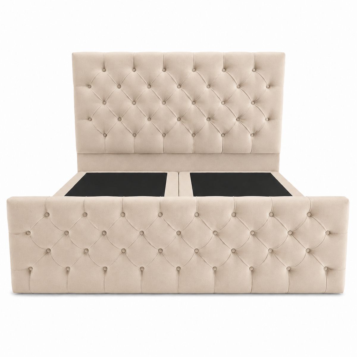 GENERICO - Cama King Capitone Beige con Doble Respaldo  Diseño Moderno y Máximo Confort