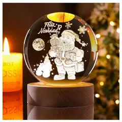 GENERICO - ESFERA DE CRISTAL LÁMPARA ADORNO PAPA NOEL FELIZ NAVIDAD LED 3D