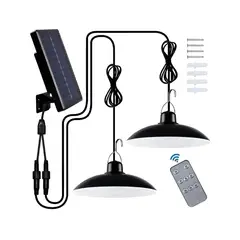 GENERICO - Lampara Solar Doble Colgante 240w + Panel Solar + Control Xl Estructura Negro BELUG