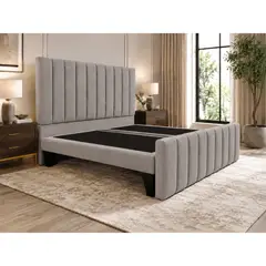 GENERICO - Cama King Turin Gris Claro con Doble Respaldo Diseño Moderno y Máximo Confort