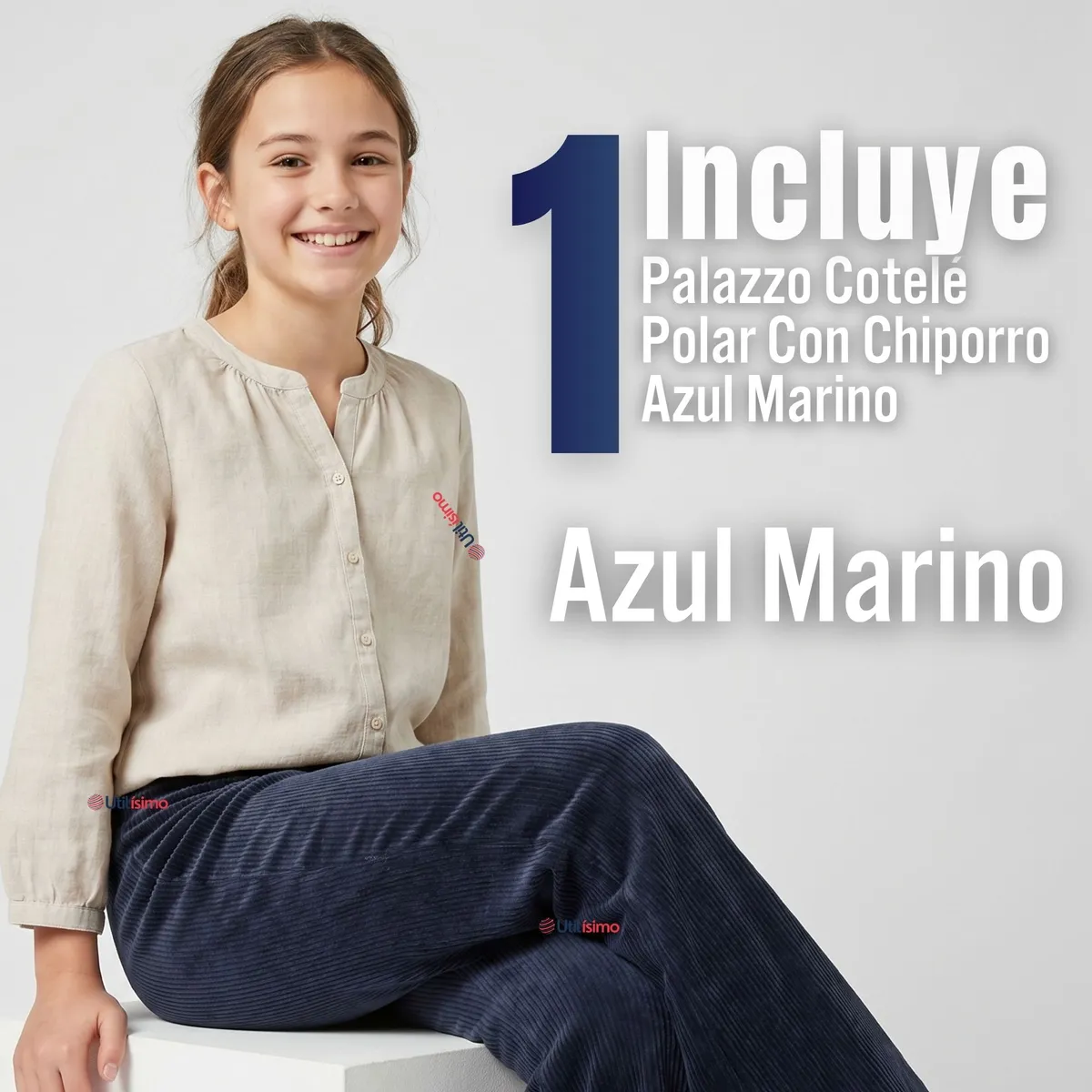 UTILISIMO - Pantalón Palazzo Polar Con Chiporro Niña Juvenil Calza Elasticada Térmica Navy Blue