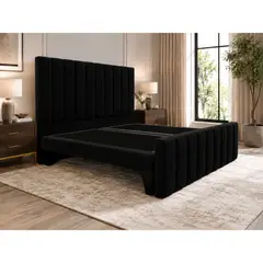 GENERICO - Cama King Turin Negro En Lino con Doble Respaldo Diseño Moderno y Máximo Confort