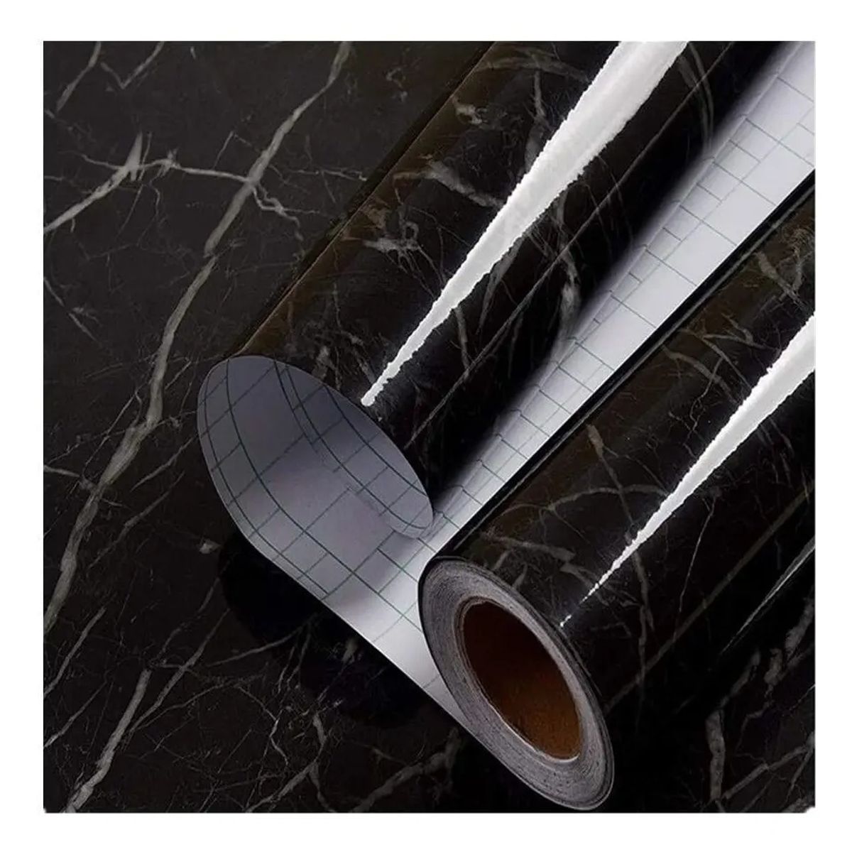 GENERICO - Rollo de Papel Tapiz Vinil Autoadhesivo Símil Mármol Negro Brillante con Vetas Blancas 10M