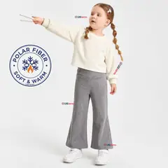 UTILISIMO - Pantalón Palazzo Niña Polar Con Chiporro Calza Elasticada Térmica Gris Melange