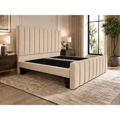 GENERICO - Cama King Turin Beige con Doble Respaldo Diseño Moderno y Máximo Confort