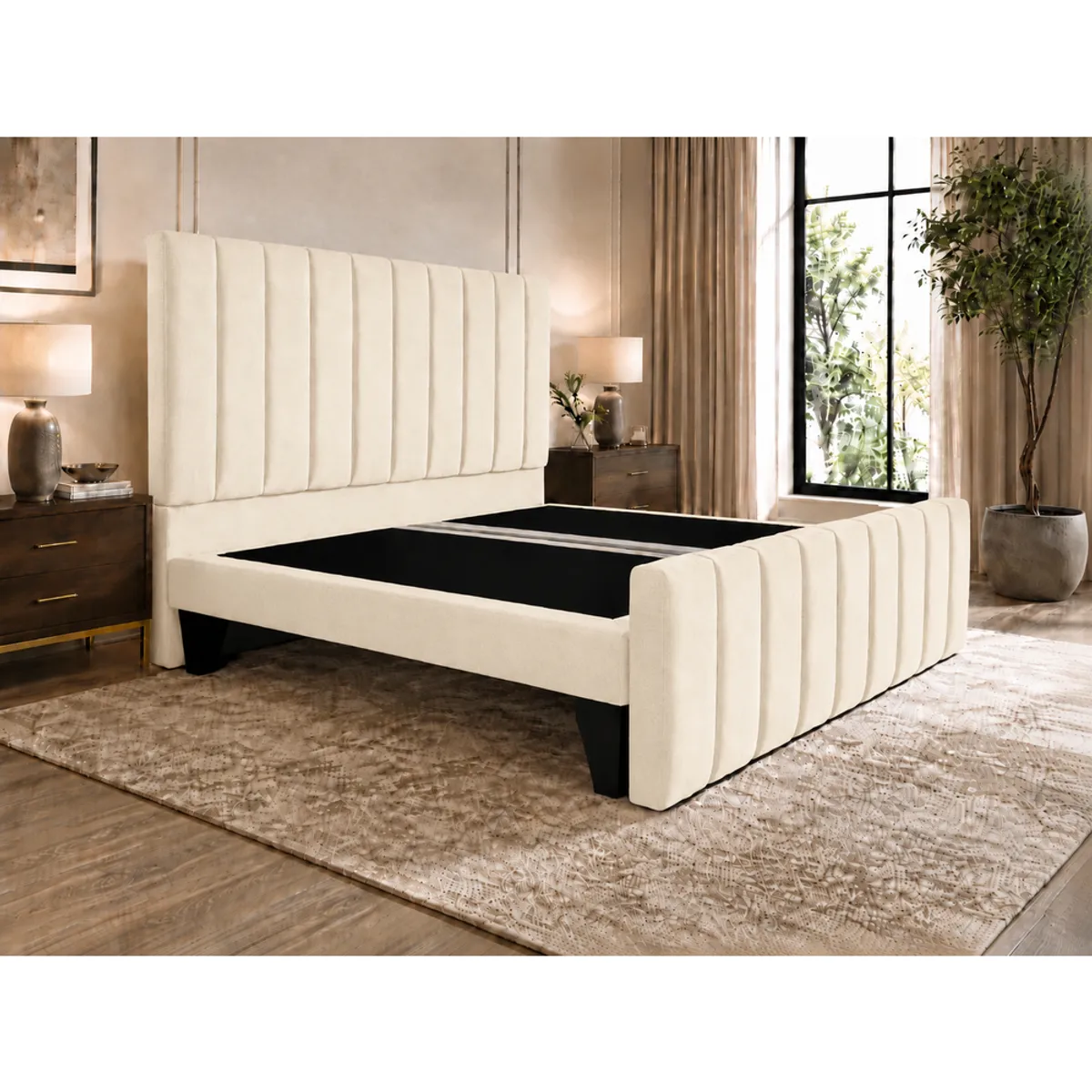 GENERICO - Cama King Turin Crudo con Doble Respaldo  Diseño Moderno y Máximo Confort