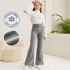 UTILISIMO - Pantalón Palazzo Niña Polar Con Chiporro Calza Elasticada Térmica Gris Melange