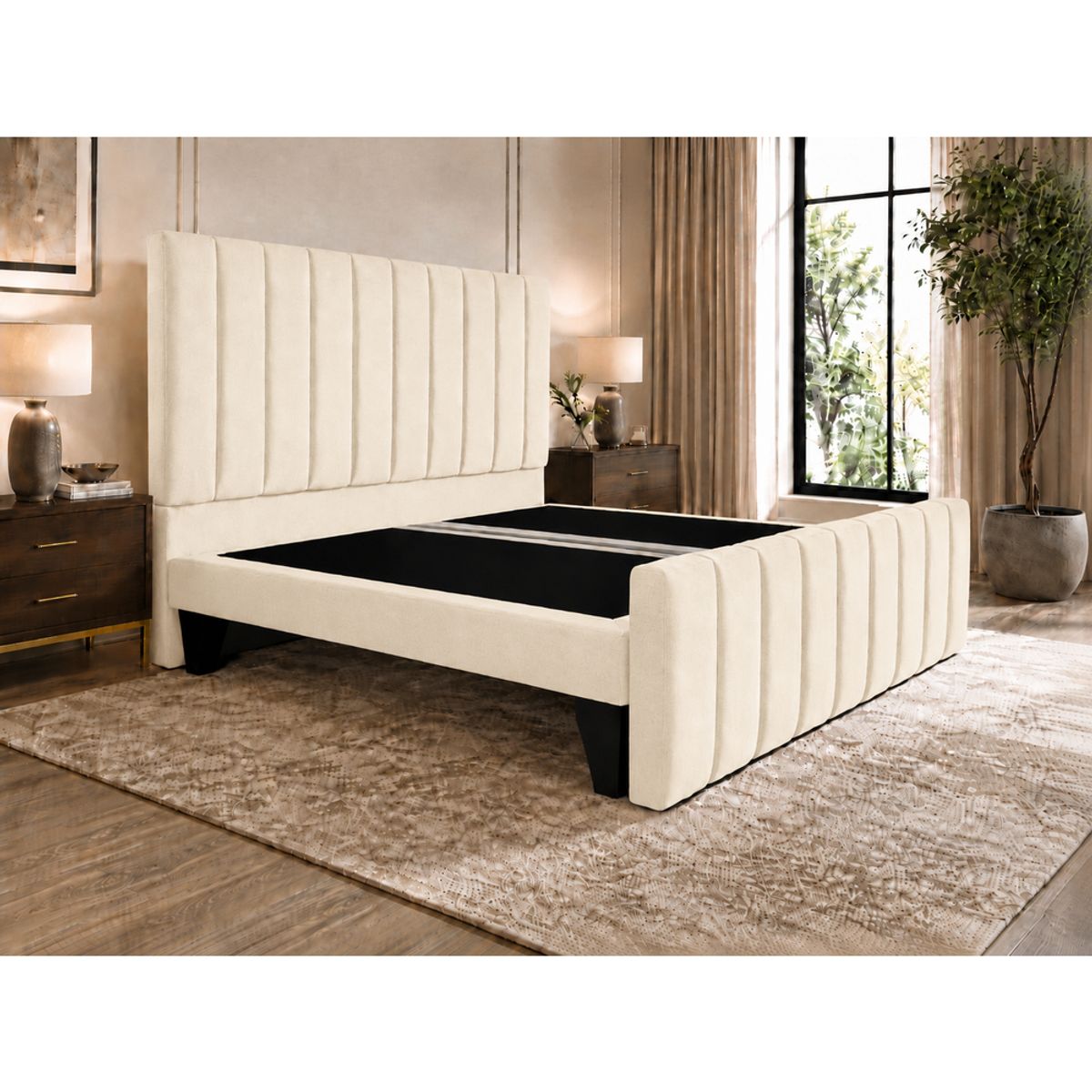 GENERICO - Cama King Turin Crudo con Doble Respaldo  Diseño Moderno y Máximo Confort
