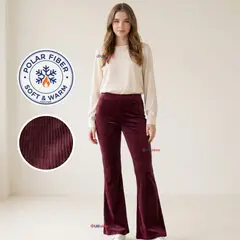 UTILISIMO - Pantalón Palazzo Polar Con Chiporro Niña Juvenil Calza Elasticada Térmica Burdeo