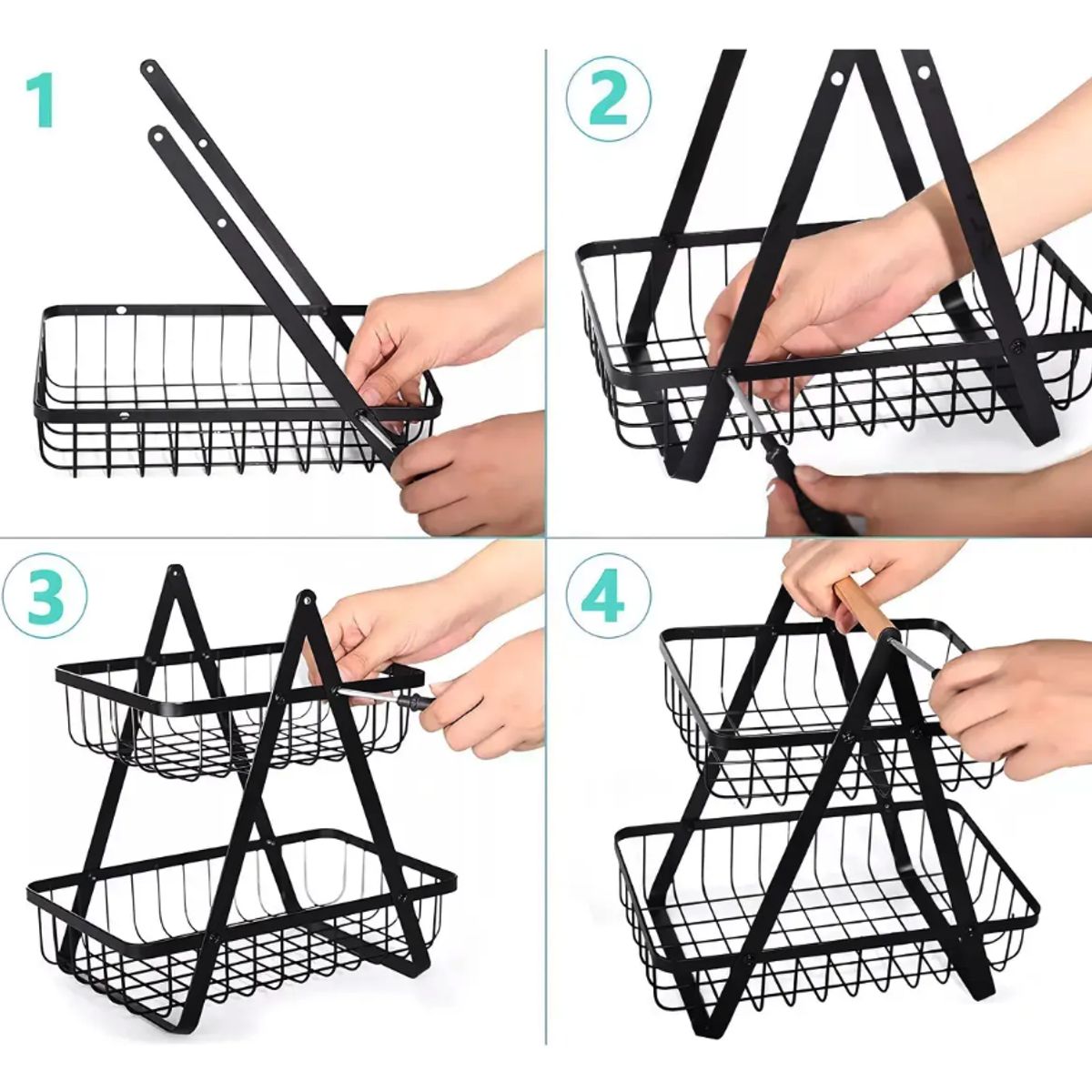 GENERICO - Frutero de Mesa 2 Niveles Metálico Negro Desmontable - Canasto Organizador de Frutas Cocina Hogar