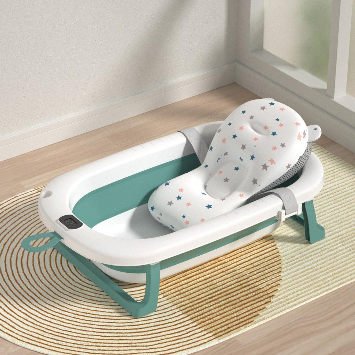 JAGIMA - Bañera Plegable Bebé + Malla + Termómetro Bañera Digital