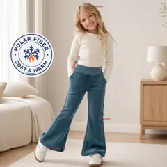 UTILISIMO - Pantalón Palazzo Polar Con Chiporro Niña Calza Elasticada Térmica Verde Agua