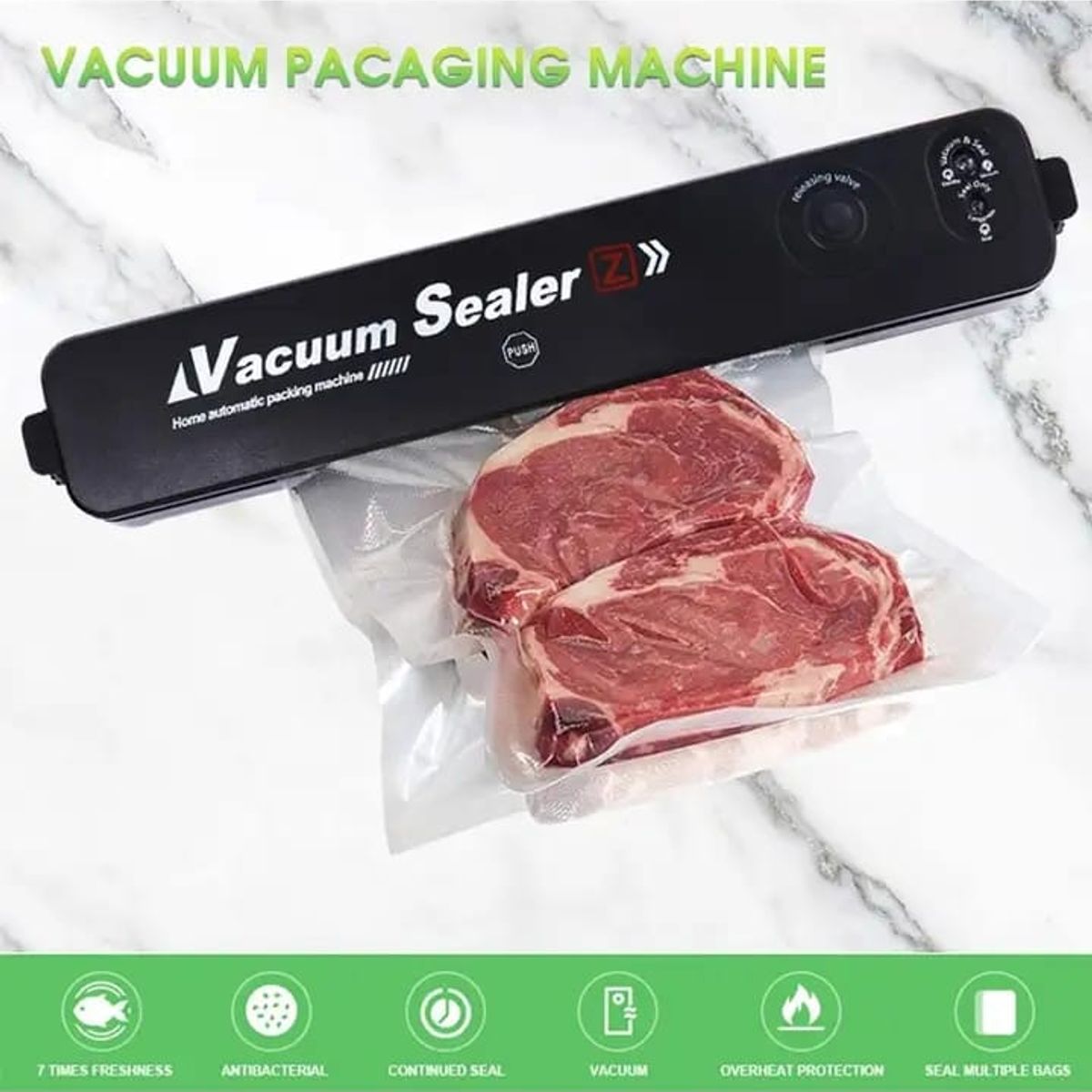 GENERICO - Maquina Selladora Al Vacío Alimentos 90w + 10 bolsas Color Negro Vacuum Sealer
