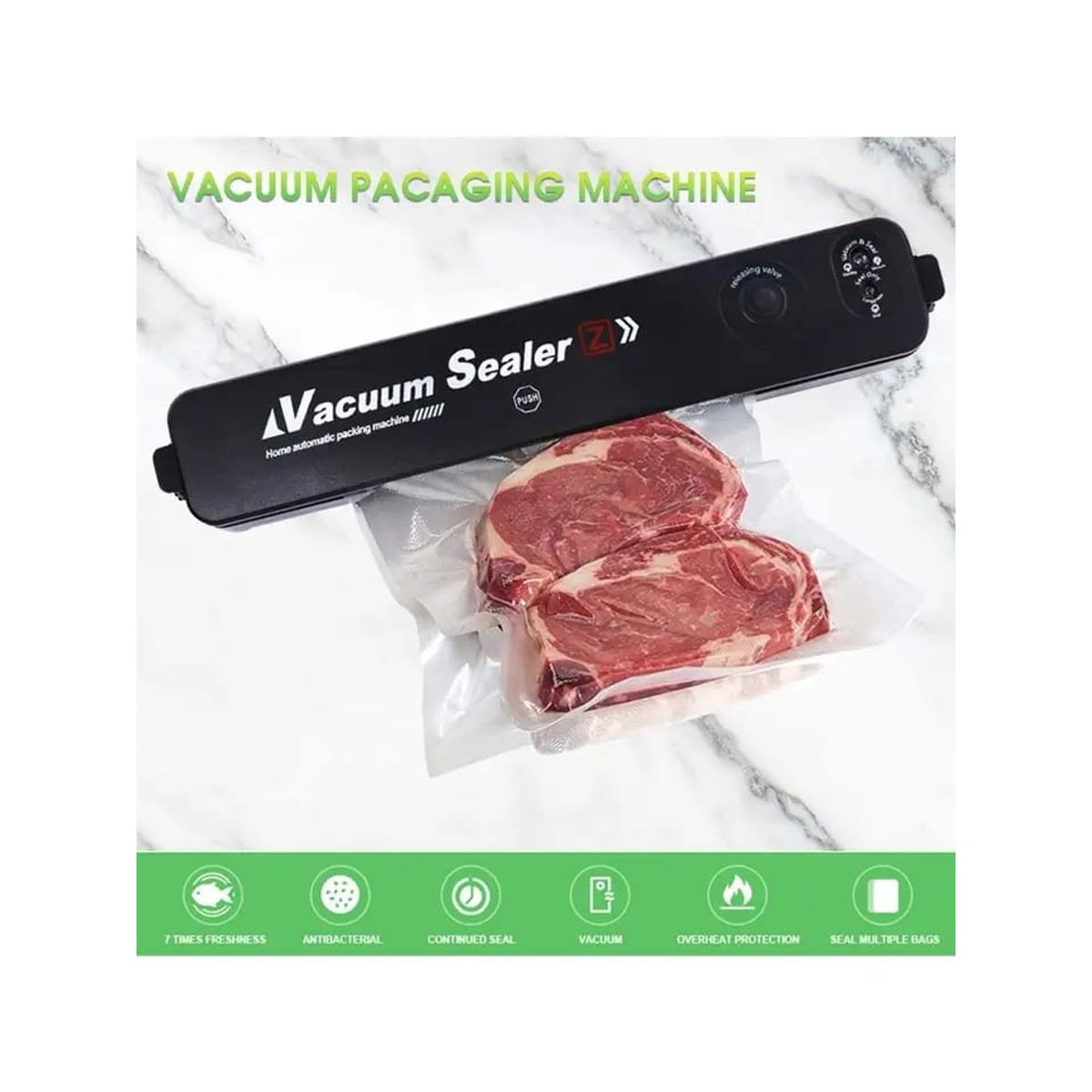 GENERICO - Maquina Selladora Al Vacío Alimentos 90w + 10 bolsas Color Negro Vacuum Sealer