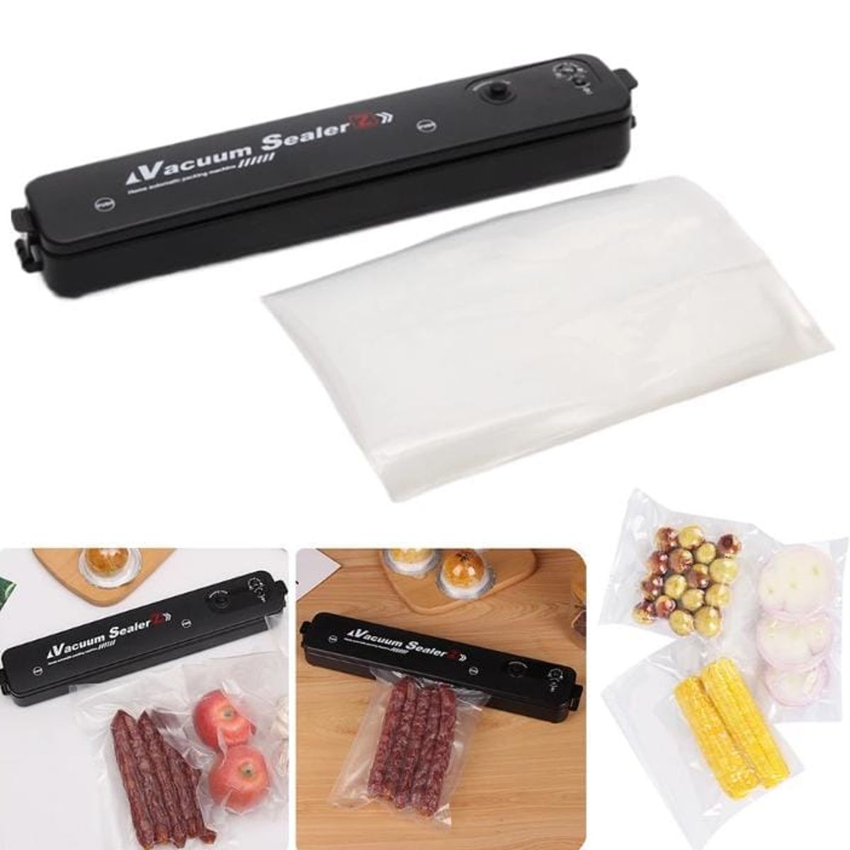 GENERICO - Maquina Selladora Al Vacío Alimentos 90w + 10 bolsas Color Negro Vacuum Sealer